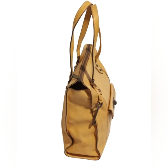 Fossil Mustard Yellow Cowhide Leather Zip Top Key Shoulder Tote Bag - Picture 2 of 8